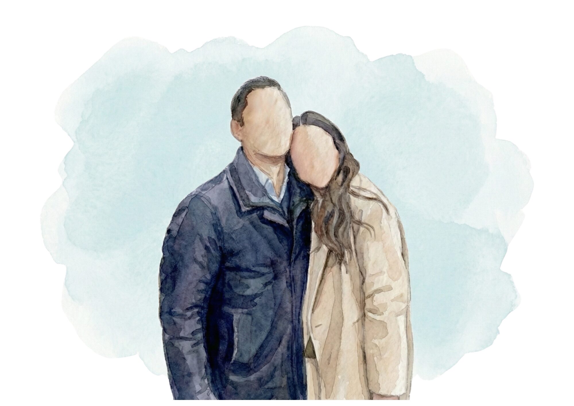 Lámina personalizada de pareja en acuarela a partir de foto, ilustración sin rostro