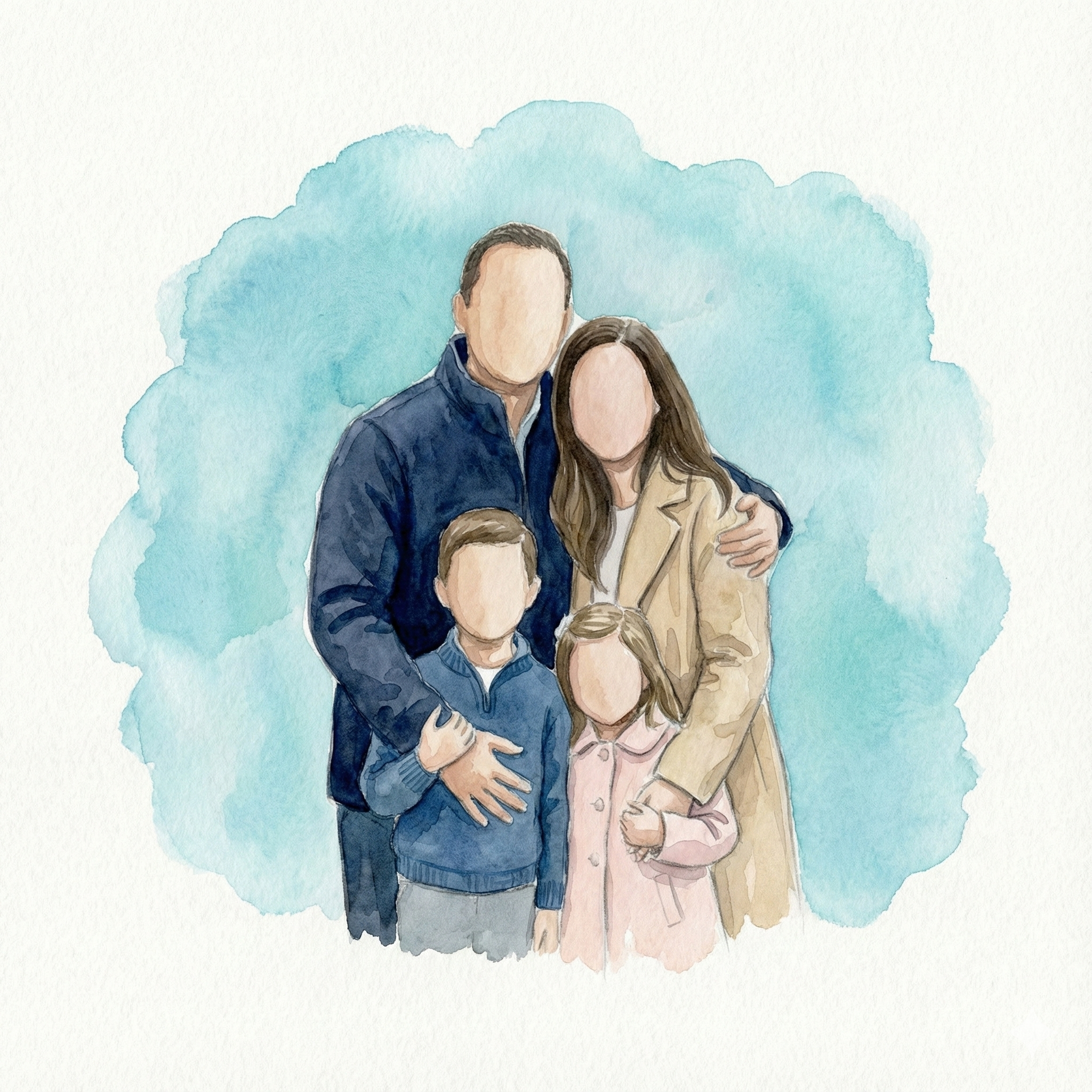 Lámina familiar personalizada en acuarela con padres e hijos