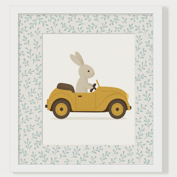 Lámina infantil – Animalito en coche de tu color favorito