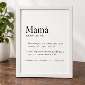 Lámina definición personalizada estilo diccionario "Mamá" con sinónimos, regalo original para mamá con marco blanco