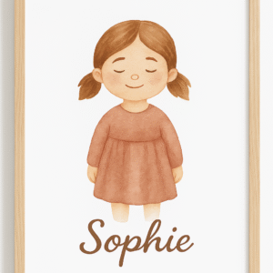 Lámina infantil personalizada con ilustración de niña en acuarela y el nombre Sophie