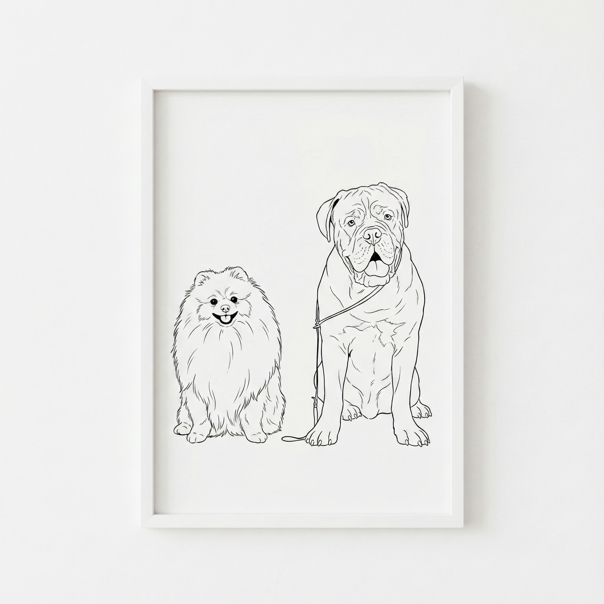Lámina personalizada de dos perros en estilo lineal en blanco y negro
