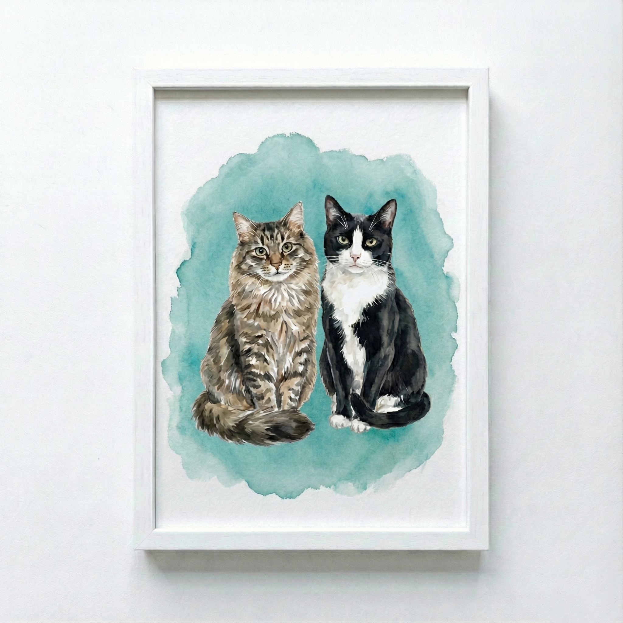 Ilustración personalizada de dos gatos sentados en acuarela