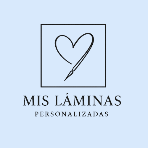 Logo de Mis Láminas Personalizadas con trazo de pincel formando un corazón en azul
