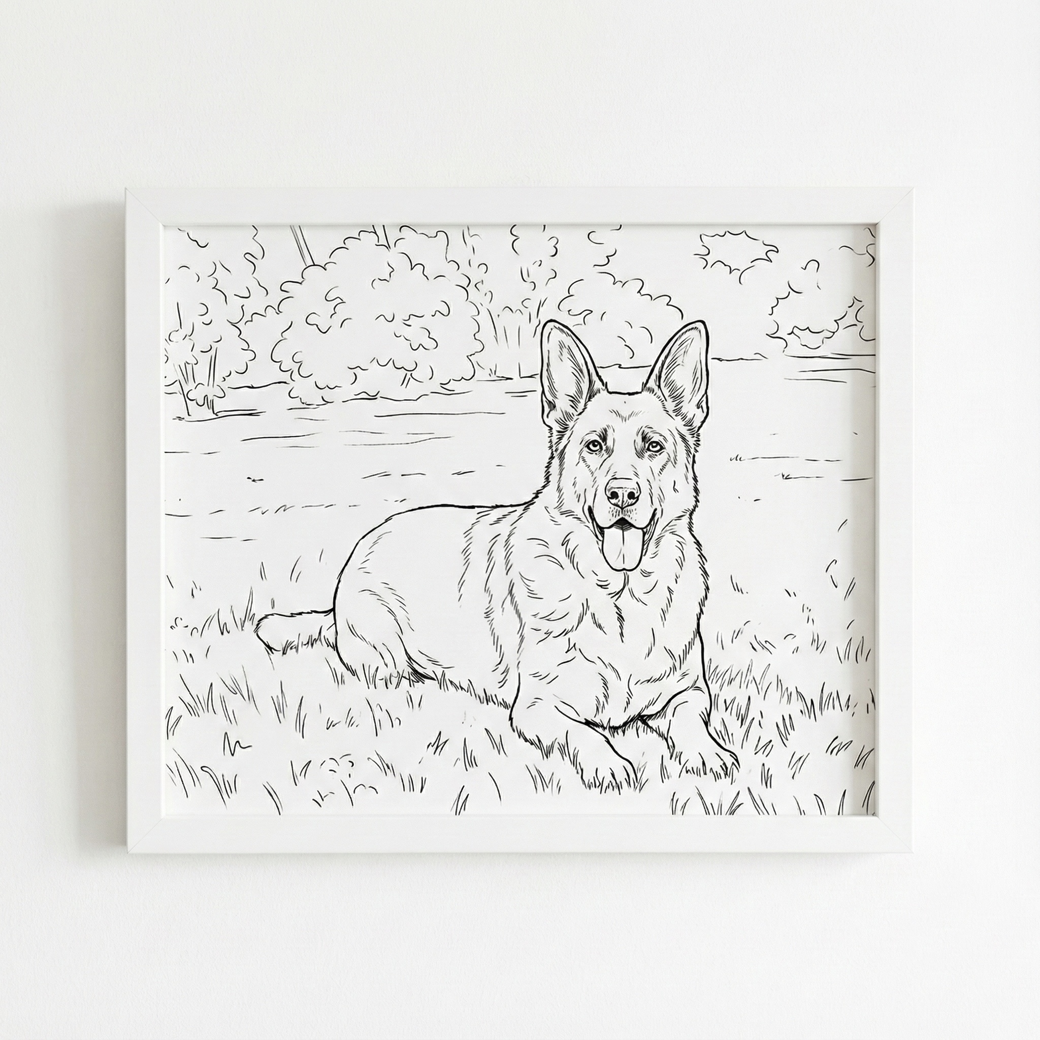 Lámina personalizada de perro en estilo lineal en blanco y negro