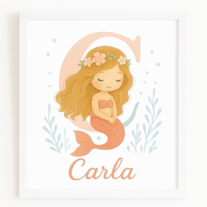 Lámina Infantil – Sirena con Inicial y Nombre