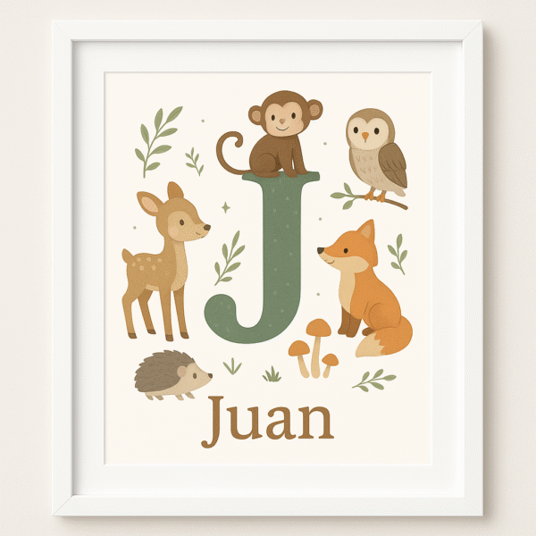 Lámina Personalizada con inicial y elementos ilustrados