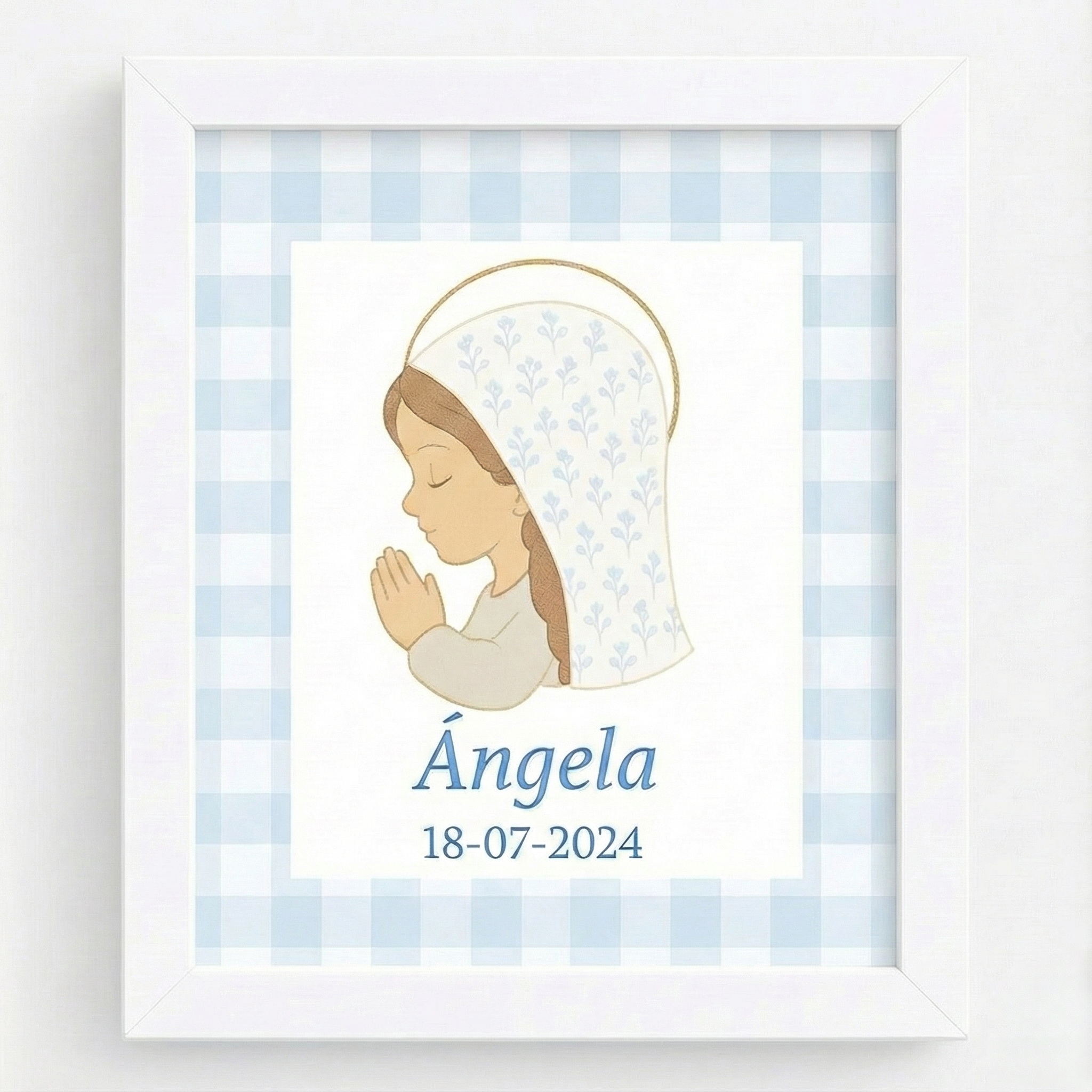 Lámina infantil personalizada con Virgen rezando y nombre