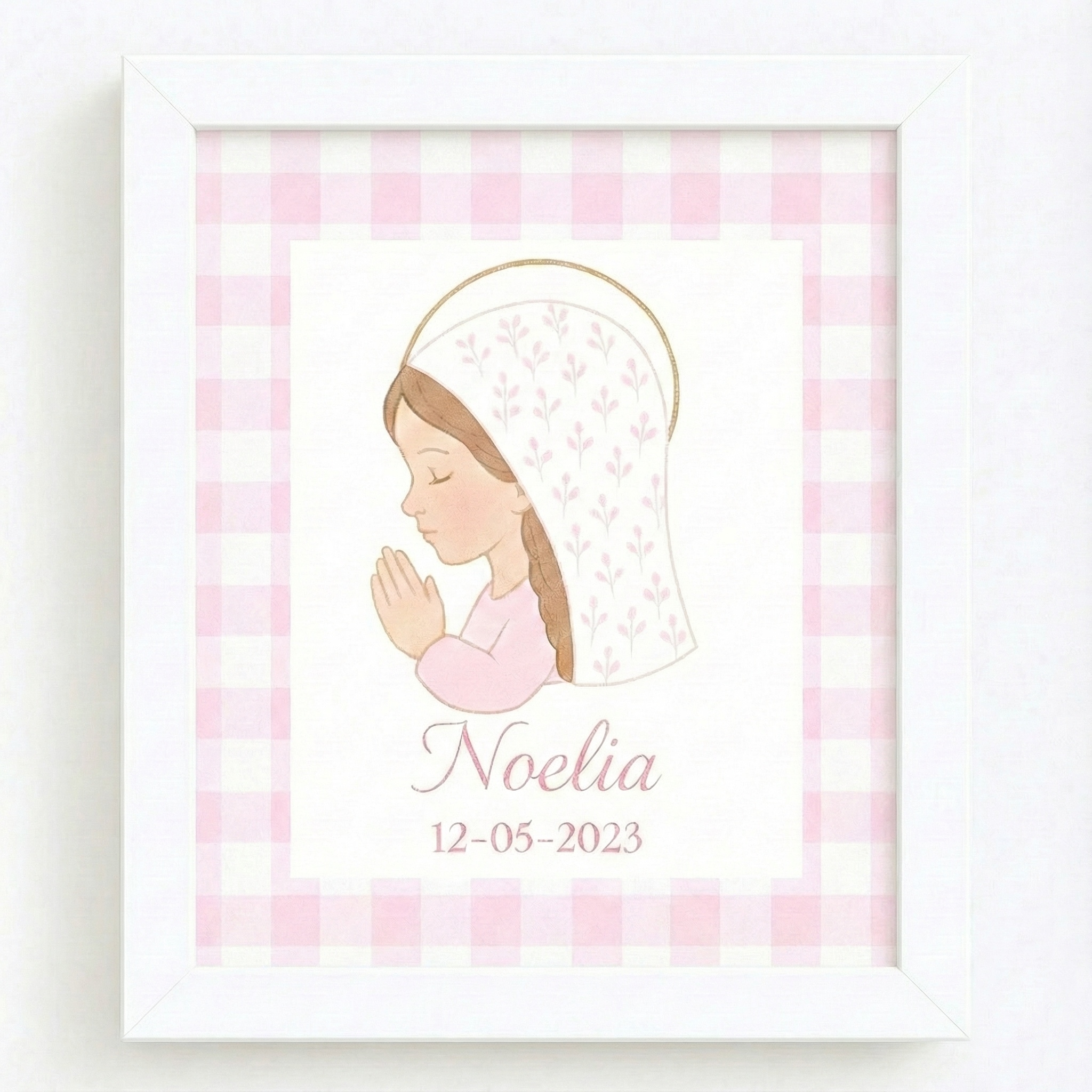 Lámina infantil personalizada con Virgen rezando y nombre