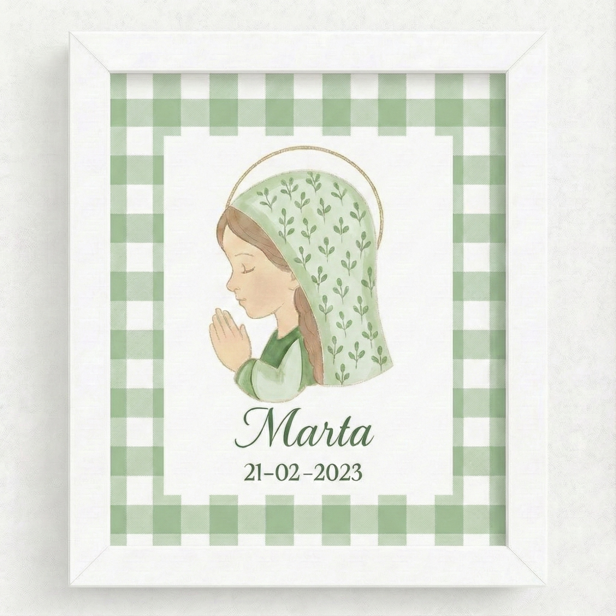 Lámina infantil personalizada de Virgen con nombre y fecha